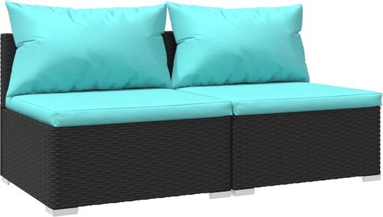 vidaXL 2-delige Loungeset met kussens poly rattan zwart