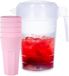 Plasticforte carafe à eau de 2 litres - transparent - plastique - avec 5 verres incassables - rose - 600 ml