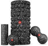 Hop-Sport Fascia Rollerset – Zwart/Wit Set met Fasciaroller, Mini Roller, Massagebal en Duobal – Huidvriendelijk Materiaal – Wit