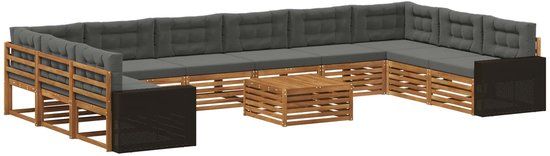 vidaXL - Bank loungeset - 4 zitplekken - Massief acacia hout - Natuurlijk en antraciet