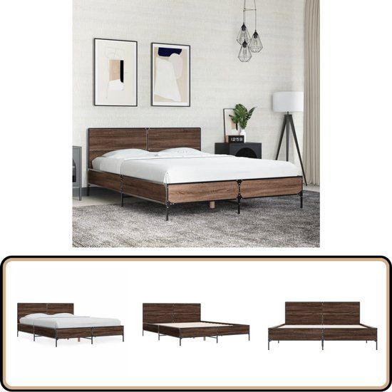 vidaXL Bedframe 120x200 cm - Bruin Eiken - Hout & Metaal