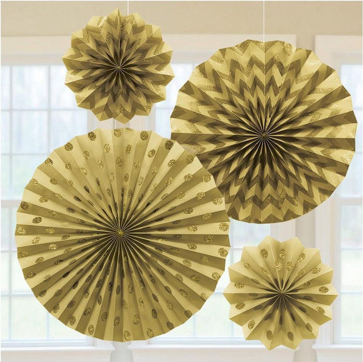 Amscan 4 Fan Decorations Glitter Gold 20/30/40 cm