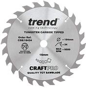 TREND Trend CraftPro TCT cirkelzaagblad voor algemeen gebruik, 184 mm x 24 tanden x 16 mm asgat, wolfraamcarbide getipt, CSB/18424