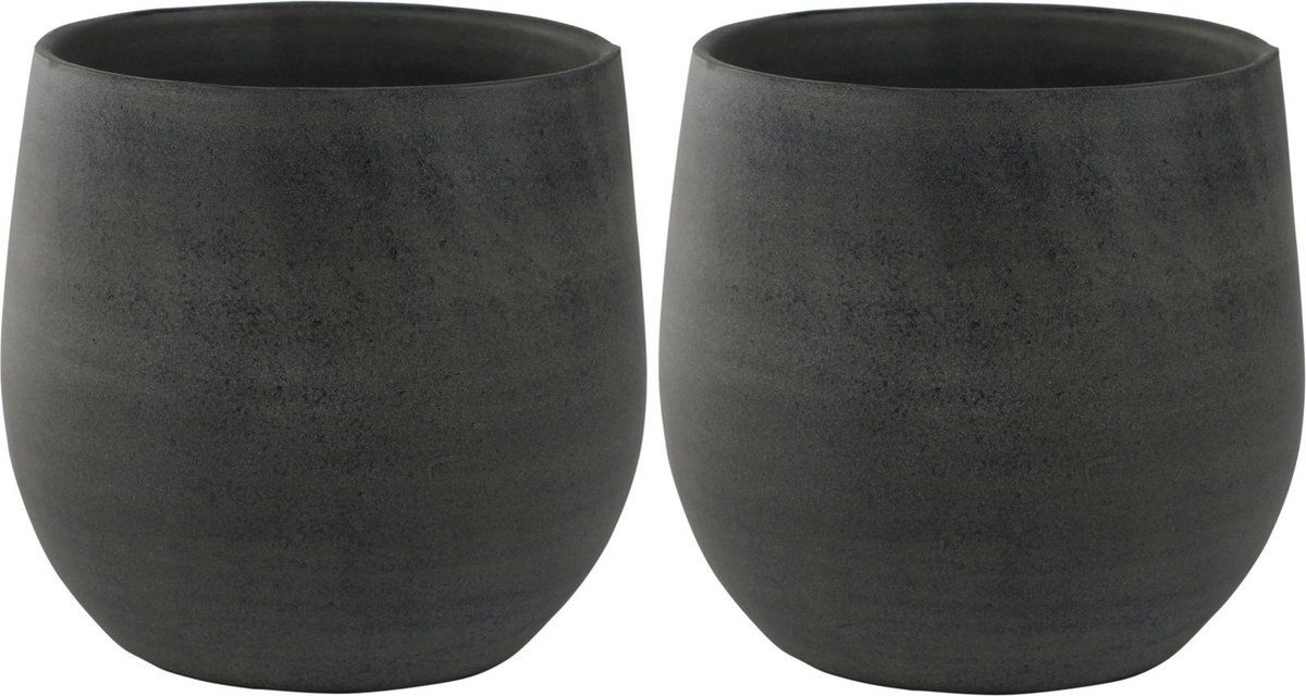 Steege Set van 2x plantenpotten - Modern design - grafiet - Dia 15 cm