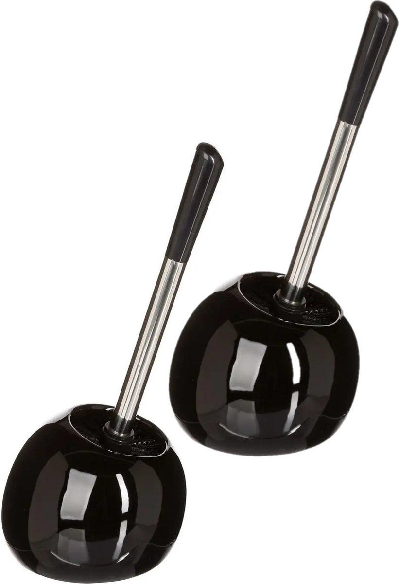 5five - WC-borstelset - 2 stuks - Zwart glans keramiek - 36 cm