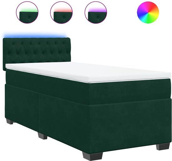 vidaXL Boxspring met matras fluweel donkergroen 90x200 cm