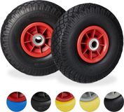 Relaxdays 2x steekwagenwiel - 3.00-4 - rubberband - kogellager - 20 mm as - zwart-rood