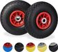 Relaxdays 2x steekwagenwiel - 3.00-4 - rubberband - kogellager - 20 mm as - zwart-rood