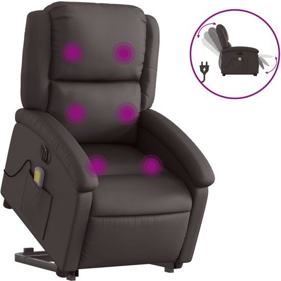 vidaXL Sta-op-massagestoel elektrisch echt leer donkerbruin