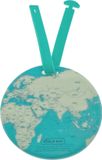 Knaak Bagagelabel - Vintage Worldmap - Lichtblauw - 9,5 x 9,5 cm - Reiskoffer Label met Naamvakje