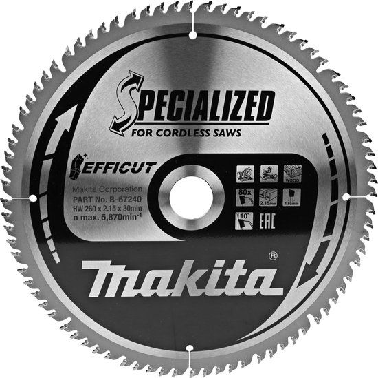 Makita B-67290 Cirkelzaagblad 260 x 30 x 2.15 mm - 80 tanden