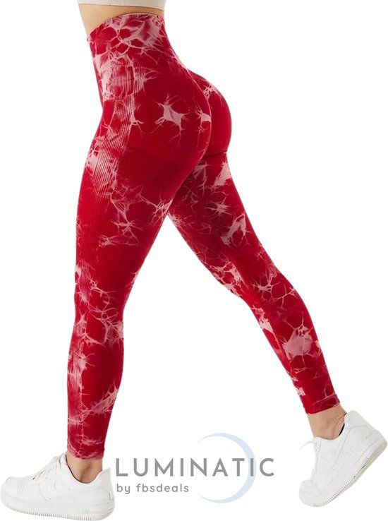 Yoga Legging - Fitness Legging - Sportlegging Dames - Tie Dye - High Waist - Rood - M