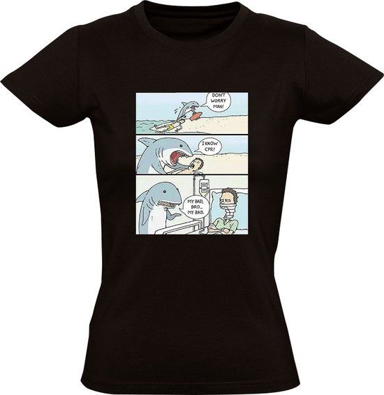 Sol's Reanimatie Haai gaat Mis Dames T-shirt - Zwart - XXL