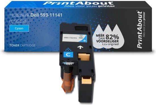 PrintAbout Huismerk Dell 593-11141 (C5GC3) Cyaan Toner | 1600 pagina's