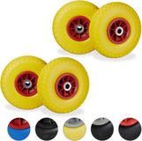 4 roues de chariot - 3.00-4 - pneu en caoutchouc - roulement à billes - axe de 20 mm - jaune-rouge