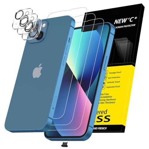 NEW'C 3 x Screen Protector voor iPhone 13 (6,1 inch) en 3 x Camera Lens Protector - Gehard Glass Schermbeschermer - Luchtbelvrij - Ultrabestendig - 9H hardheidsglas