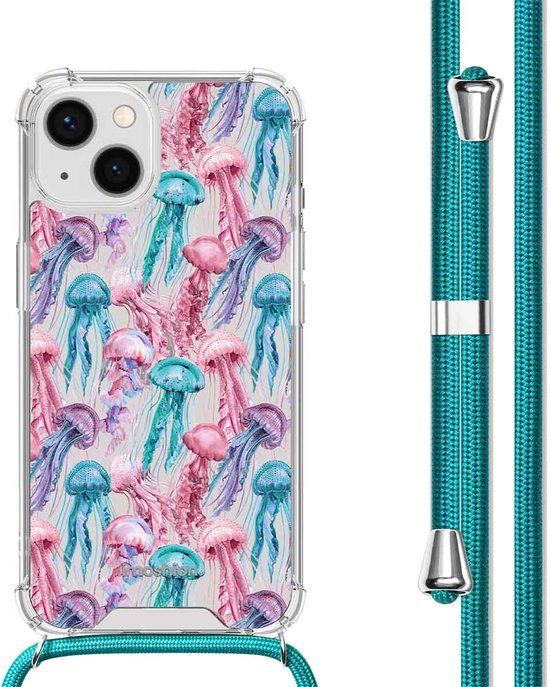 iMoshion Hoesje iPhone 14 - Jellyfish Watercolor - Back Cover met Koord