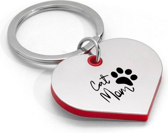 Akyol - Cat Mom Hartvorm Sleutelhanger - Zilver - Cadeau Mama