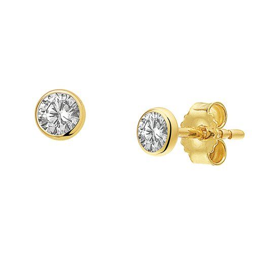 The Jewelry Collection Oorknoppen Zirkonia - Geelgoud