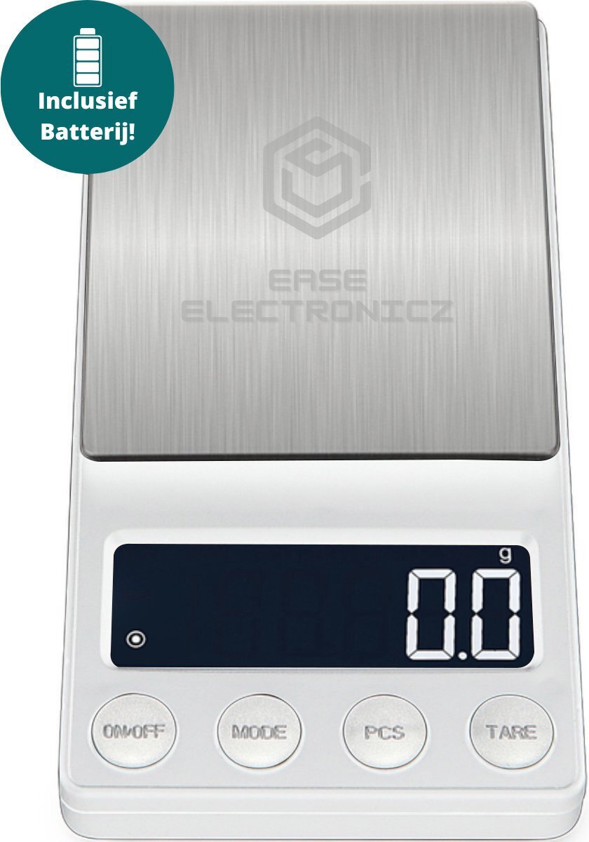 Ease electronicz digitale mini precisie keukenweegschaal wit - 0,01 tot 200 gram - 14.2 x 7.5 cm - pocket scale op batterij - weegschaal keuken