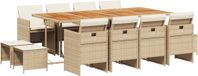 vidaXL Ensemble de jardin 13 pièces avec coussins, beige, en polyrotin