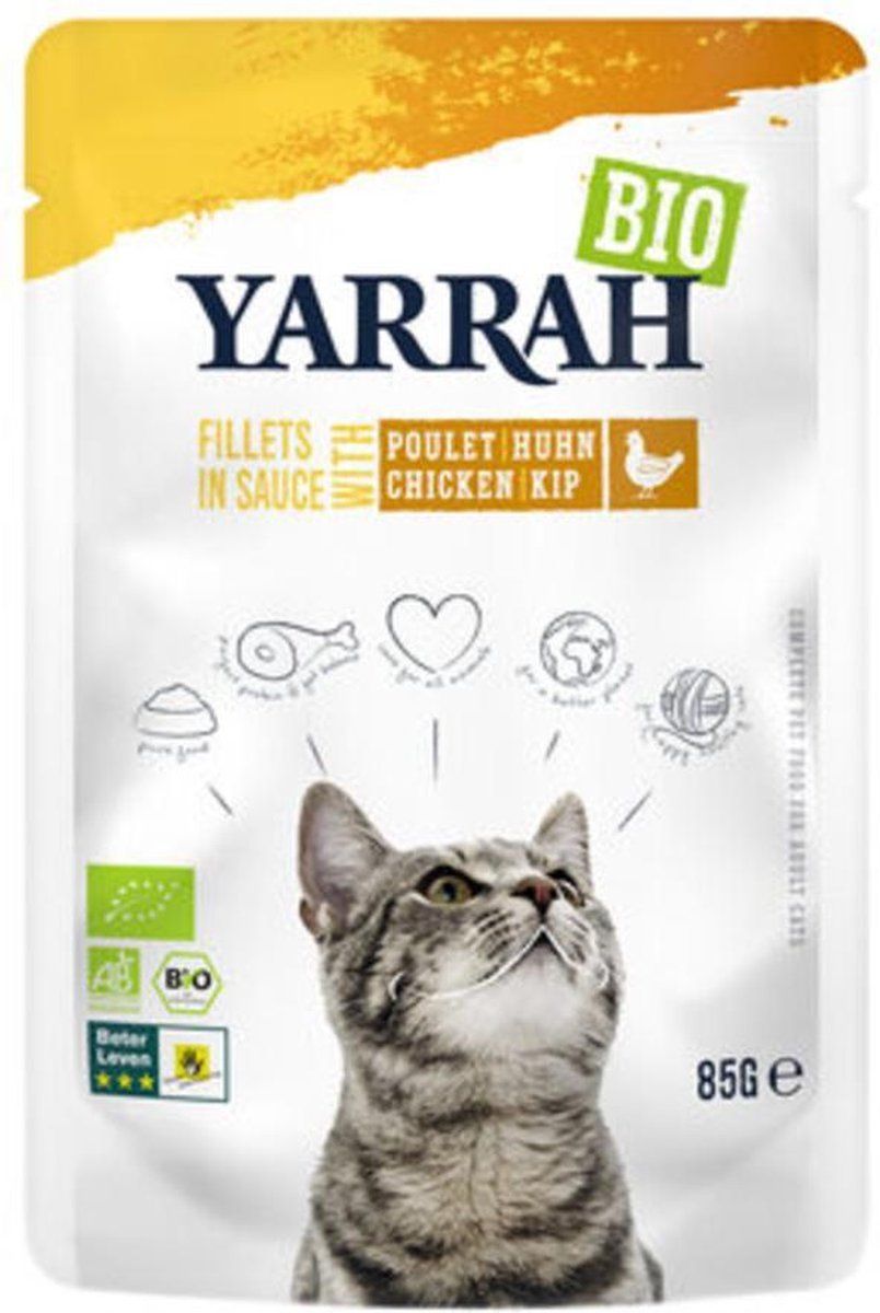 YARRAH cat biologische filets met kip in saus kattenvoer 14x85 gr