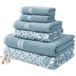 Modern Threads Trefoil Filigraan 6-delige omkeerbare garengeverfde jacquard handdoekenset - badhanddoeken, handdoeken en washandjes - super absorberend en sneldrogend - 100% gekamd katoen, sterling