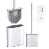 NEUTYPECHIC Toiletborstel van siliconen, afneembaar, hangende toiletborstel met sneldrogende basis, siliconen toiletborstel, flexibele reiniging, platte kop, wand- en staande installatie