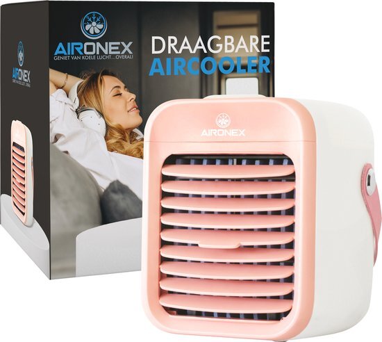 Aironex Draagbare Aircooler Roze – Draadloze Luchtkoeler met water tank van – Luchtbevochtiger functie - Luchtkoeler geen airco –Tafelventilator - Verhoog je productiviteit en nachtrust roze