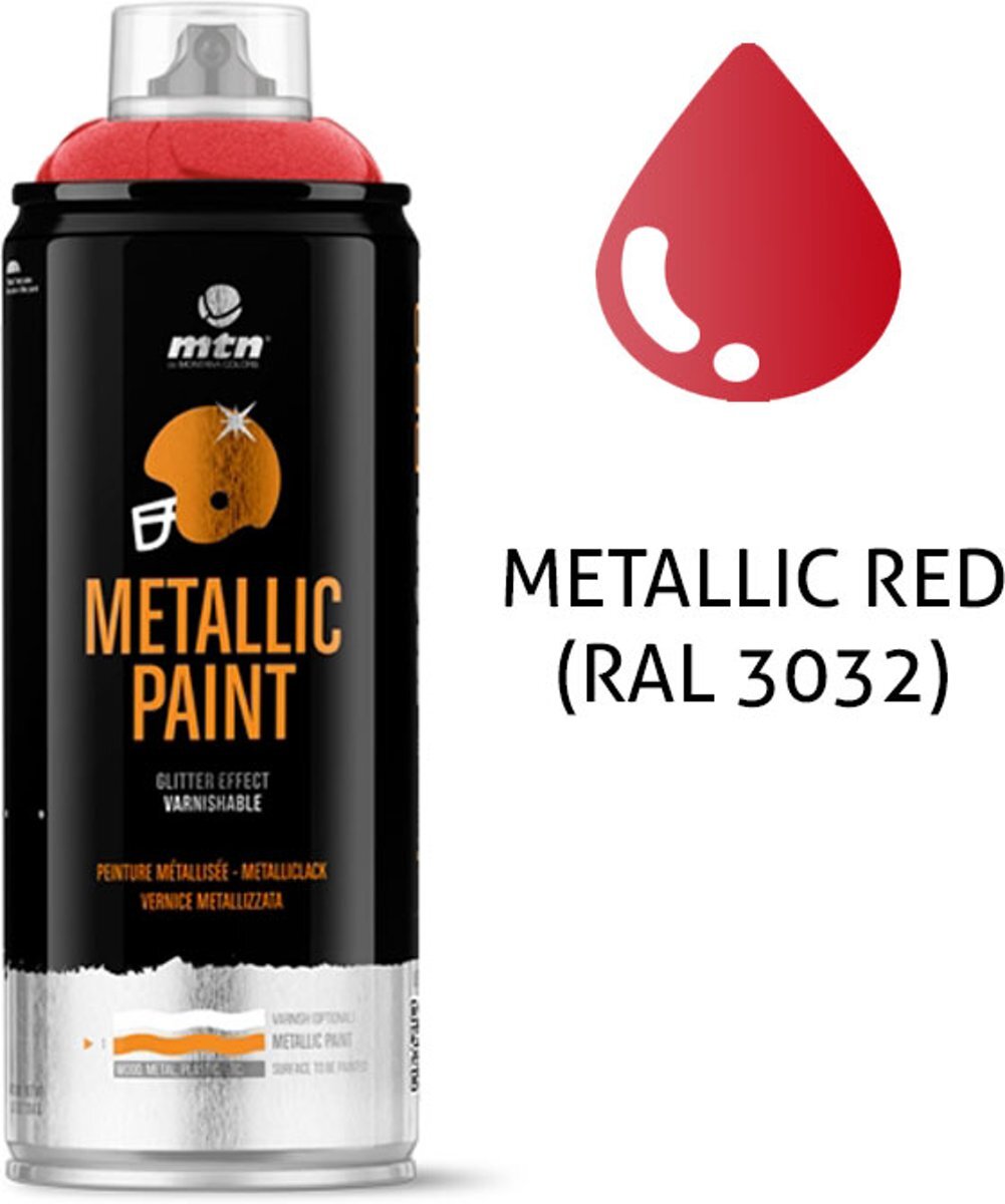 Montana-Colors 1x Rood Metallic Spuitverf - RAL 3032 - MTN Pro 400ml - Voor diverse klus doeleinden, bruikbaar op hout, plastic en metaal