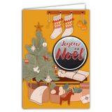 Warme kaart Kerstmis collage in reliëf van glanzende tekst met witte envelop 12 x 17,5 cm - Scandinavische decoratie