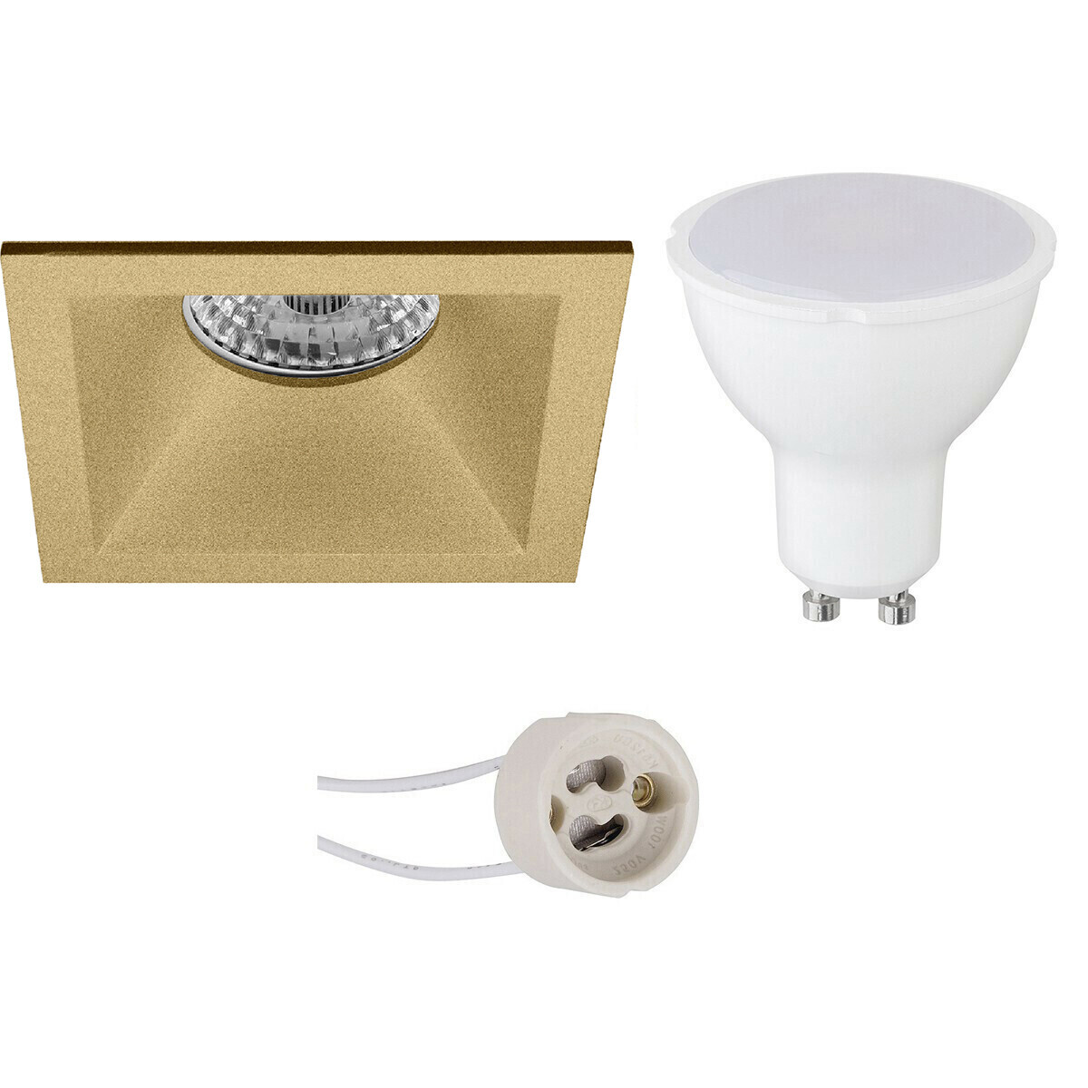 BES LED LED Spot Set - Pragmi Pollon Pro - GU10 Fitting - Dimbaar - Inbouw Vierkant - Mat Goud - 6W - Helder/Koud Wit 6400K - Verdiept - 82mm