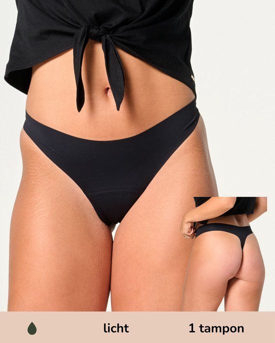Moodies Undies Moodies menstruatie ondergoed - Lasercut String - licht kruisje - maat XS - Zwart