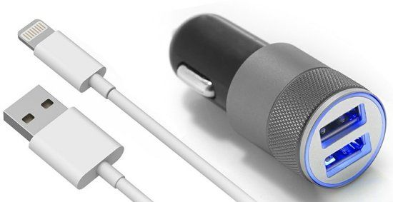 Mmobiel High speed autolader oplaad adapter met 2 USB poorten 2.1A + 1.0A met lightning kabel voor Apple iPhone iPad en iPod