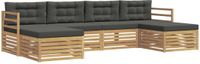 vidaXL Bank loungeset 6 zitplaatsen Wit en antracietkleurig Acacia hout