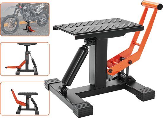 VEVOR Motorlift, Motorlift, 200 Kg, Reparatiestandaard, Montagestandaard, Lift, Montagelift, 255-460 Mm, Verstelbare Hoogte, 0-120 Mm, Podiumstaal Reparatieonderhoud voor Motorfietsen, Oranje-Zwart