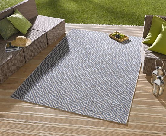 Bougari Vloerkleed - In&outdoor - Karo - Blauw - 140x200cm