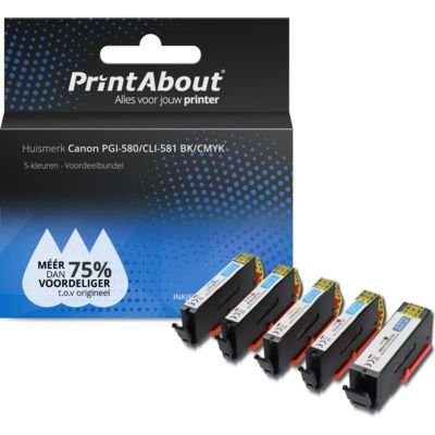 PrintAbout Huismerk Canon PGI-580/CLI-581 BK/CMYK Inktcartridge 5-kleuren Voordeelbundel