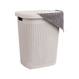 Mind Reader 50L slanke wasmand, kledingmand, deksel, rieten ontwerp, kunststof, 44,83 cm L x 34,92 cm B x 53,34 cm H, ivoor
