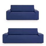ECOMMERC3 Bankovertrek 3 + 2 duo, universeel en veelzijdig, bankplaid in blauw, eenvoudig aan te brengen, voor rugleuning, zitting en armleuningen
