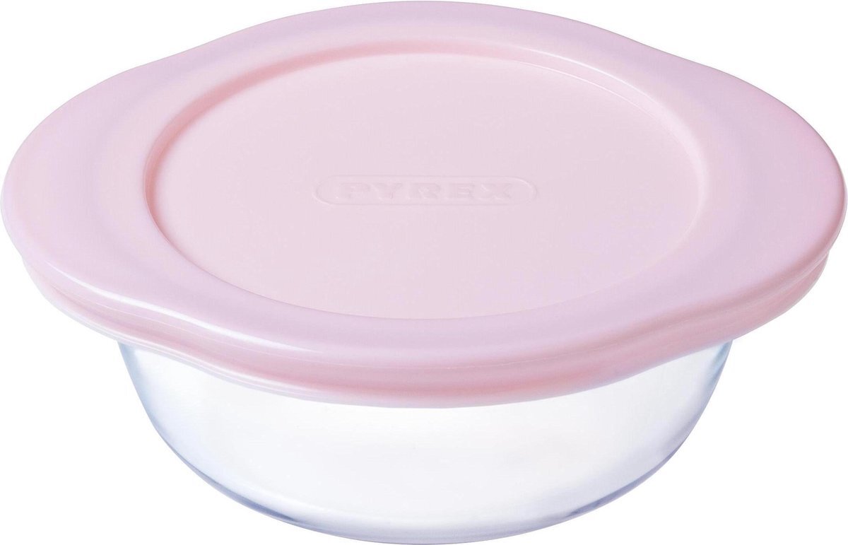 Pyrex vershoudbakje 14 x 12 cm 0,35 liter glas transparant/roze