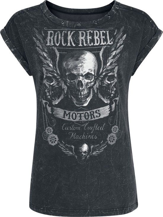 Rock Rebel by EMP grijs T-shirt met mouwen met rand en ronde hals - Dames - XXL