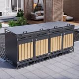 OKWISH Abri-poubelle hydraulique – 4 compartiments – Fer – Noir – Verrouillable et ventilé pour extérieur