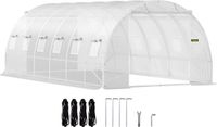 VEVOR Overspannen Dakkas, 6,1 x 3 x 2,1 m Foliekas, Gegalvaniseerd Stalen Frame en PE Dekzeil Kastunnel, Wit