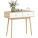 Table console avec 2 tiroirs et pieds en bois, pour salon, entrée, couloir, 86 x 35 x 75 cm, chêne et blanc