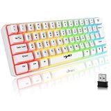 CROSS ZEBRA Toetsenbord Gaming Draadloos, 61 Toetsen Bluetooth 5.0 + 2.4G Dual-Mode Rainbow Backlit Ergonomisch Ultracompact Stil 60% Toetsenbord met Oplaadbare Batterij voor Windows Mac PC PS4 Gamer, Wit