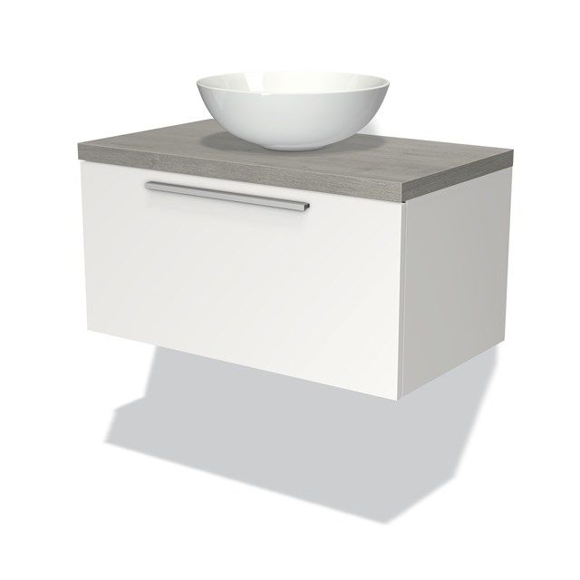Maxaro Badkamermeubel Modulo Plato 80cm Mat Wit 1 Lade Vlak Grijs Eiken
