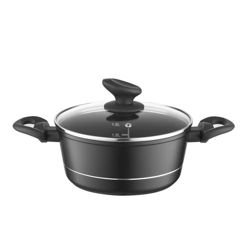 FLORINA Aluminium Pan - 18 cm - 1.5 l - With Glass Lid - Black