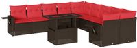 vidaXL 11-delige tuinbankset met kussens, bruin, polyrotan