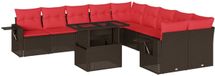 vidaXL 11-delige tuinbankset met kussens, bruin, polyrotan